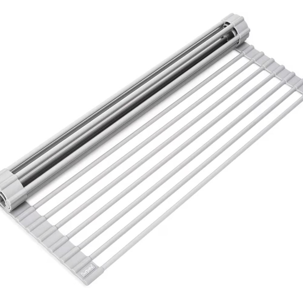 Surpass over the sink foldable multipurpose roll-up dish drying rack, warm gray